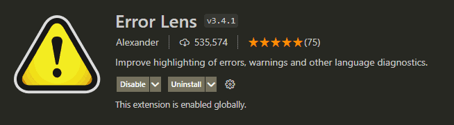 Error Lens VS Code extension