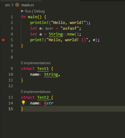 No highlight to show error in struct Test2